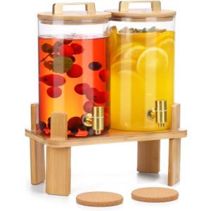 1 Gallon 2 PCS Glass Beverage Dispenser, Drink Dispensers for Parties, Lemonade Dispenser with Airtight Valve and Stainless Steel Spigot for Party,Lemonade,Juice, Tea