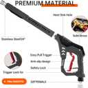 AURORA CAR Pressure Washer Gun with Swivel, with Replacement Wand Extension, with M22 14mm & 15mm Fitting, 3/8" Quick Connect Plug, 5 Nozzle Tips with Nozzle Holder, 5000PSI, 41 Inch, Stainless Steel
