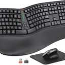 MEETION Ergonomic Wireless Keyboard and Mouse, Ergo Keyboard with Vertical Mouse, Split Cushioned Wrist Palm Rest, Natural Typing, Rechargeable, Full Size, Windows/Mac/Computer/Laptop, Black DirectorC (Large)