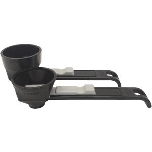 the original measuring scoop + funnel No spill preparation of protein powder, workout & sports drinks, baby formula & kcup refill Mess & Spill free - (Set of 1 & 2 Tablespoon) Black Scoop