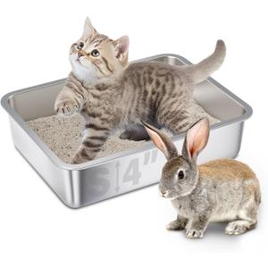 Small Stainless Steel Litter Box,15.7"x11.8"x4" Kitten Litter Box, Easy Clean Non Stick Easy Entry No Smell Metal Litterbox for Kittens/Kitty/Rabbits