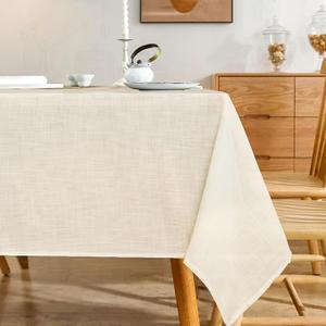 Karseteli Natural Linen Rectangle Tablecloth, 2 Pack Slubby Textured Fall Lightweight Table Cloth 60 x 84 Inch, Water Resistant Stain Resistant Farmhouse Burlap Table Cover for Kitchen Dining Room, Ivory
