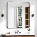 Bathroom Mirror, 40 x 36 inch Black Rectangle Wall Mirror, Metal Frame Rectangular Vanity Mirror, Rounded Corner Wall Mounted Mirror for Modern Bedroom Living Room Hangs Horizontal/Vertical