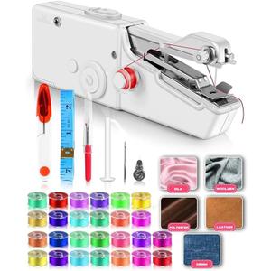 Mini Sewing Machine with Accessory Kit, Lightweight and Easy Operated Cordless Handheld Sewing Machines for Beginners, Portable Sewing Machine for Home Quick Repairing and Stitch Handicrafts (White)