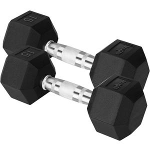 Yes4All Chrome Grip Encased Hex Dumbbells Hand Weights With Anti-Slip 15 LBS Pair