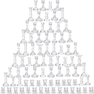 Mumufy 80 Pcs Glass Crystal Taper Candle Holders Clear Glass Candlestick Holder Fit 0.8 Inch Candles Crystal Decorative Candle Stand Centerpiece Table Wedding Dining Party (Classic,Clear)