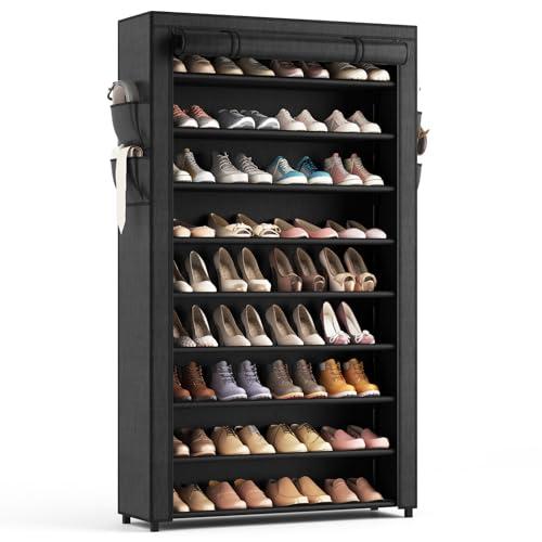 LANTEFUL Shoe Rack with Covers - 10 Tiers Tall Shoe Rack Organizer Large Capacity Shoe Shelf Storage 40 Pairs Space Saving Vertical Shoe Storage Organizer for Closet, Entryway, Dorm, Bedroom