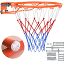 Basketball Rim, 18" Replacement Wall Mounted Outdoor Basketball Hoop, Heavy Duty Solid Steel, Double Spring Basketball Hoop Rim with All Weather Net for Indoor and Outdoor Hanging