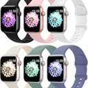 6 Pack Sport Bands Compatible with Apple Watch Band 38mm 40mm 41mm 42mm 44mm 45mm 49mm 46mm,Silicone Waterproof Strap for iWatch Apple Watch Series 11 10 9 Ultra 8 7 6 5 4 3 2 1 SE Women Men (Pink Sand/Lavender Gray/Cactus/Starlight/Black/White)