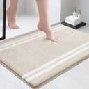 PURRUGS Bathroom Rug Non-Slip Machine Washable 24" x 36", Super Absorbent and Quick Dry Shaggy Microfiber Bath Mat, Extra Soft and Plush Bath Rug for Bathtub, Shower, and Sink, Beige