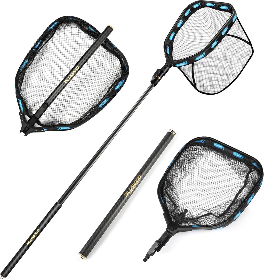 PLUSINNO Floating Fishing Net with Telescoping Handle, Carbon Fiber Ultralight Long Fish Net, Collapsible Landing Net 6.56/7.86Ft, Fishing Gear Kayak Accessories for Bass Trout Salmon (6.56 FT / 2.0M Full Length)