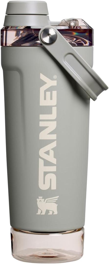 STANLEY Vitalize Shaker Bottle 20 oz | Leakproof Insulated Stainless Steel Shaker Cup | Base Storage and Twist On Fast Flow Lid | Protein Shakes and Pre Workout Powder | BPA-Free | Sage Grey