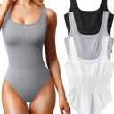 OQQ Women's 3 Piece Bodysuits Sexy Ribbed Sleeveless Square Neck Tank Tops Leotard 2025 Trendy Outfits S