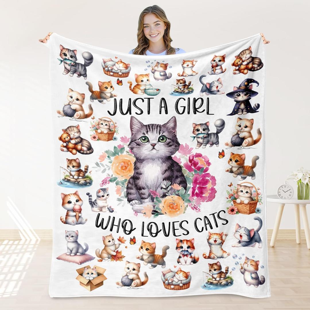 Cat Blanket for Girls, Cat Lover Gifts for Girls, Just A Girl Who Loves Cats Blanket for Couch Bed Room Decor 40"x 50" Cat Blanket for Girls, Cat Lover Gifts for Girls, Just A Girl Who Loves Cats Blanket for Couch Bed Room Decor 40"x 50"