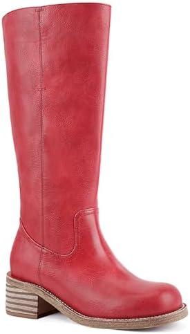 UBWDU Women's Knee High Boots Chunky Block Heel Long Boots Square Toe Low Heel Boots for Women, Size 8