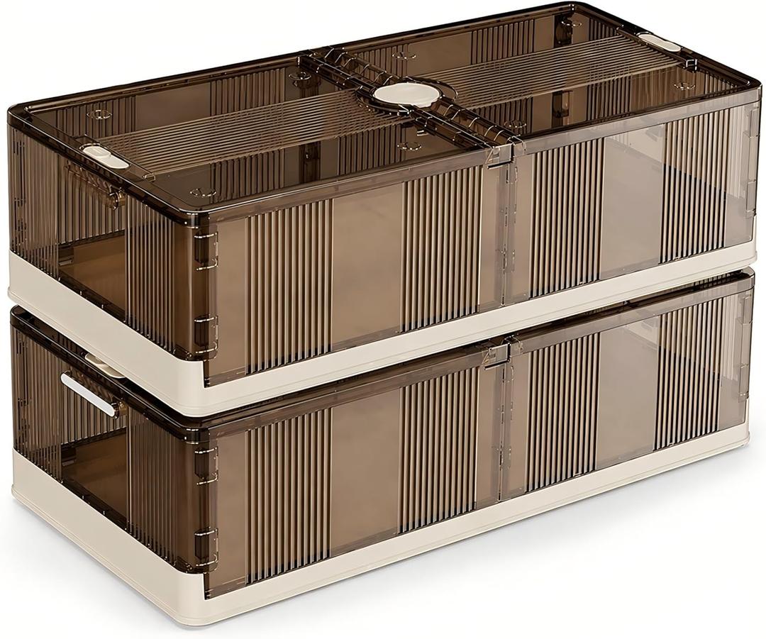 Under Bed Storage with Wheels, 2 Pack 7.9" Low Profile Under Bed Storage Drawers with Dual Flip-Top Lids, Foldable Stackable Plastic Under Bed Storage Containers for Clothes, Shoes & Blankets