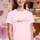 Valentines Day Shirt for Women Valentines Love Heart T-Shirts Romantic Love Tee Tops (Pink, L)