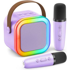 Mini Karaoke Machine for Kids Adults, 2026 TOP Birthday Gifts for Girls Boys 3,4,5,6,7,8+Year Old Toddler Toys, Portable Bluetooth Speaker with 2 Wireless Karaoke Microphones Player (Purple)