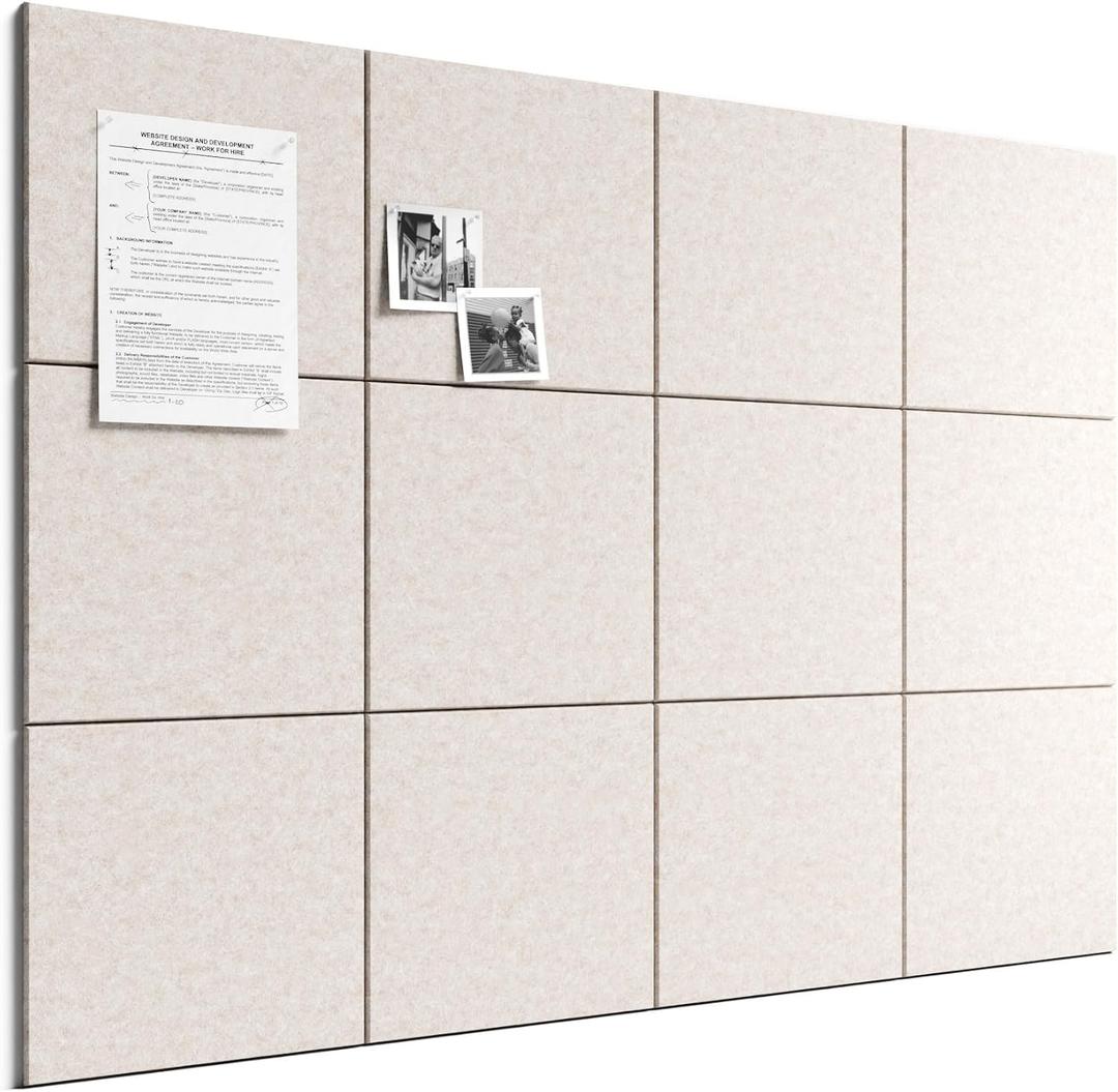 Bumusty Large Cork Board 48" x 36" Alternative - 12 Pack Felt Wall Tiles with 70 Safe Removable Adhesive Tabs, 30 Pushpins, Cork Boards for Walls Pin Board Bulletin Board Office Decor (Oatmeal)