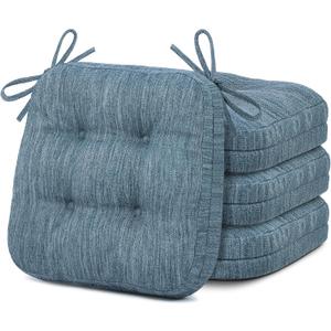 Shinnwa Kitchen Chair Cushions Set of 4, Dual-Layer Memory Foam Dining Chair Cushions, Patented Design Seat Pads with Ties, 16.5 x 16.5 x 3.5in, 4 Pack, Denim Blue