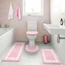 Nuanchu 6 Pcs Pink Bathroom Rugs Set with 2 Ribbon Hand Towels Non Slip U-Shaped Toilet Rug Water Absorption Bath Mat for Spring Bathroom Bedroom Living Room