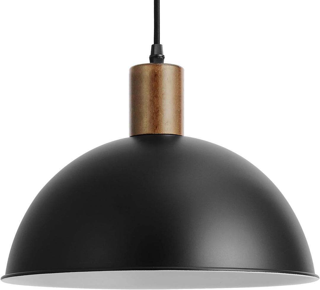 Lighting 12 inch Farmhouse Black Dome Pendant Light,1-Light Large Industrial Hanging Lamp for Kitchen Island,Mid Century Barn Ceiling Pendant Lamp Fixture,Adjustable Mini Chandelier (906A)