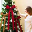 12 Pcs Christmas Frayed Edge Bows Decoration - 12" x 24" Chiffon Silk Ribbon Large Vintage Bow Ornaments Set for Xmas Tree Topper, Garland, Wreath, Candlestick - Holiday Indoor Outdoor Decor (Retro Color)