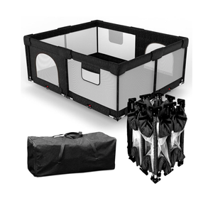 Foldable Baby Playpen with Gate, Extra Large Collapsible Play Yard for Babies & Toddlers, Portable Travel Play Pen with Fence, Safe Activity Center for Indoor & Outdoor Use (59"×71" Black)