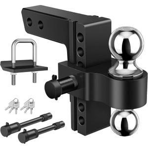 Kohree 6 Inch Adjustable Trailer Hitch Fit 2 Inch Receiver, Drop & Rise Heavy Duty Aluminum Tow Hitch with 2" Hitch Tightener & 2 Anti-Theft Locking Hitch Pins, Dual Ball 2" & 2-5/16"(12,500 LBS GTW)