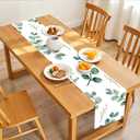5-Piece Eucalyptus & White Berry Table Runner & Placemat Set – Includes 1 Runner & 4 Placemats – Elegant Green Leaves & White Flowers Design for Dining Table Decor