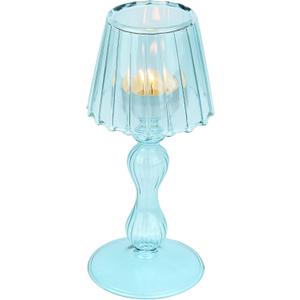 Desk Lamp Shaped Glass Candle Holder - Glass Hurricane Candleholder Crystal Decorative Candle Stand for Table Wedding Dinning Centerpieces Party Supplies Decor Grass Green