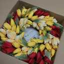 Vlorart Tulip Wreath for Front Door, 23 Inch Artificial Spring Summer Wreaths for Outside All Season with Green Leaves and Red Flowers, Door Wreath for Farmhouse and Wedding Party Outdoor Decor