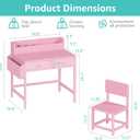 BOLUO Pink Kids Desk and Chair Set for 5-8 Year Old, Small Child Desk with Fabric Drawer, Children Study Table with Storage Toddler Girls Boys, Over dimension : 14.6"D x 24.8"W x 29.6"H