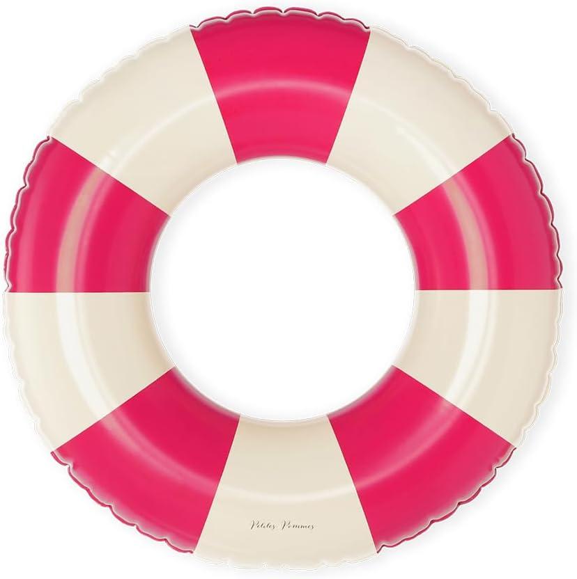 Petites Pommes Kids Pool Float for Toddlers - Durable Inner Tube, Handprinted Classic Striped Design Lake Floats, Soft Comfort Seaming, Packable Floats for Travel, Bright Red, 24 inch (24 IN (3-6 Years), CHERRY)