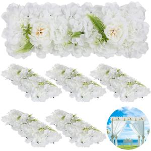 6 PCS Wedding Arch Artificial Flower Panels, Faux White Hydrangea Floral Swags, Artificial White Flowers for Backdrop, Wall Decor, Flower Row for Table Centerpiece, Aisle Runner Decor