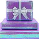 Purple Holographic Gift Wrapping Paper, 4 Sheets Metallic Rainbow Iridescent Wrapping Paper Sparkling Gift Wrap Paper with Ribbon 20x28 inch for Girl Kid Birthday Baby Shower Wedding Christmas Party