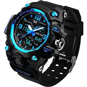 Men's Analog Sports Watch, LED Military Digital Watch Electronic Stopwatch Large Dual Dial Time Outdoor Army Wrist Watch Tactical (Blue)