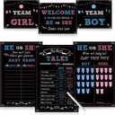 Baby Gender Reveal Party Supplies Kit,Photo Props Games Decorations,Boy or Girl,Includes 3 Game Posters (11x17),3 Signs (8x10),1 Erasable Marker,48 Blue and Pink Voting Stickers (Black)