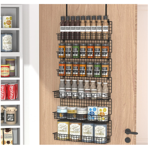JKsmart 6-Tier Spice Rack Organizer with Door Hook, Wall Mounted & Over the Door Spice Racks for Kitchen Pantry Door Cabinet, Two Size, Large Capacity, Black
