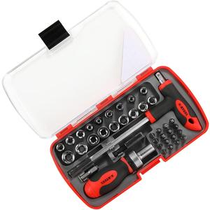 X-STEEL 38-Piece Screwdriver Bit SetCR-V steel Impact Bit Set1/4Hex Shank Drill Bit Set with T-handle and magnetic ratchet handle and Storage Box for Impact Drivers, Professional & DIY Use