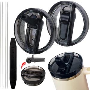 2 Pack 40 oz Tumbler Detachable Flip Straw Lid Replacement Fit for Stanley Quencher ProTour,Leak Proof Lid Compatible with Stanley Cup,No Spill Flip Top Tumbler Cover for Stanley Cup Accessories (black)