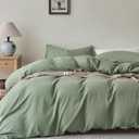 JELLYMONI Washed Cotton Duvet Cover Set Queen Size,Sage Green - Super Soft & Breathable Bedding Comforter Cover with Zipper, for Modern Home, Guest Room, and Everyday Use,1 Duvet Cover & 2 Pillowcases