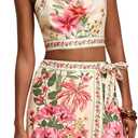 SweatyRocks Women's Tie Backless Tropical Print Halter Top and Shorts 2 Piece Vacation Outfits S