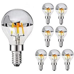 Lxcom Lighting G14(G45) Half Chrome Light Bulb,Dimmable 4W E12 LED Candelabra Bulbs Warm White 2700K 400Lm Filament Vintage Bulb with Silver Decorative Edison Globe Bulb for Indoors(8 Pack)