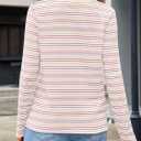 MEROKEETY Women's Fall Long Sleeve Striped Henley Tops V Neck Dressy Casual Loose Shirt 2025 Trendy Blouse (M)