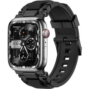 amBand Bands Compatible with Apple Watch 9/8/7 45mm, M1 Sport Series Rugged Durable Strap with Stainless Steel Connector to Match Watch's Metal Case for iWatch SE/6/5/4/3 44mm 42mm Men Black Brushed