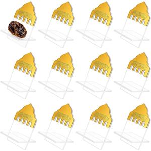 Potchen 12 Pack Ramadan Date Holders Acrylic Glass Bismillah Islamic Calligraphy Date Stands Home Table Centrepiece Decorations for Eid Ul Fitr Fasting Ramazan Adha Gifts Party Favors(Dome,Gold)