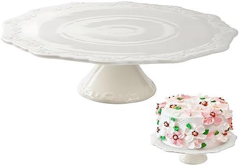 BPFY 10 Inch White Ceramic Cake Stand (Holds 10 Inch Cake), Decorative Cupcake Stand, Dessert Display Plates for Snacks and Cookies, Baby Shower, Birthday, Wedding Party Decor