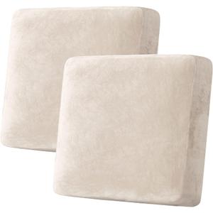 H.VERSAILTEX Velvet Stretch Couch Cushion Cover Plush Cushion Slipcover for Chair Loveseat Sofa Cushion Furniture Protector Seat Cushion Sofa Cover (2 Piece Large Sofa Cushion Covers, Ivory)