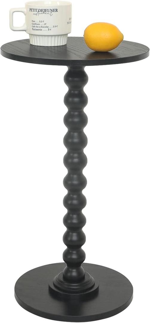 Fultyle Round Side Table, Small Drink Table for Small Spaces, Modern Accent End Table Nightstand with Solid Wood Leg for Living Room, Bedroom, Corners, and Office (Black)